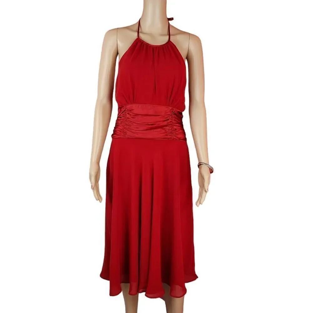 London Times, red formal, semi-formal midi dress